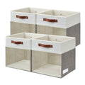 Bagnizer Storage Cubes, 4 Pack Linen Foldable Storage Bins (13 x 13 inch) with Clear Window and Handles, Fabric Organizer for Shelf Closet, Clothes, Books - (Gray and White)