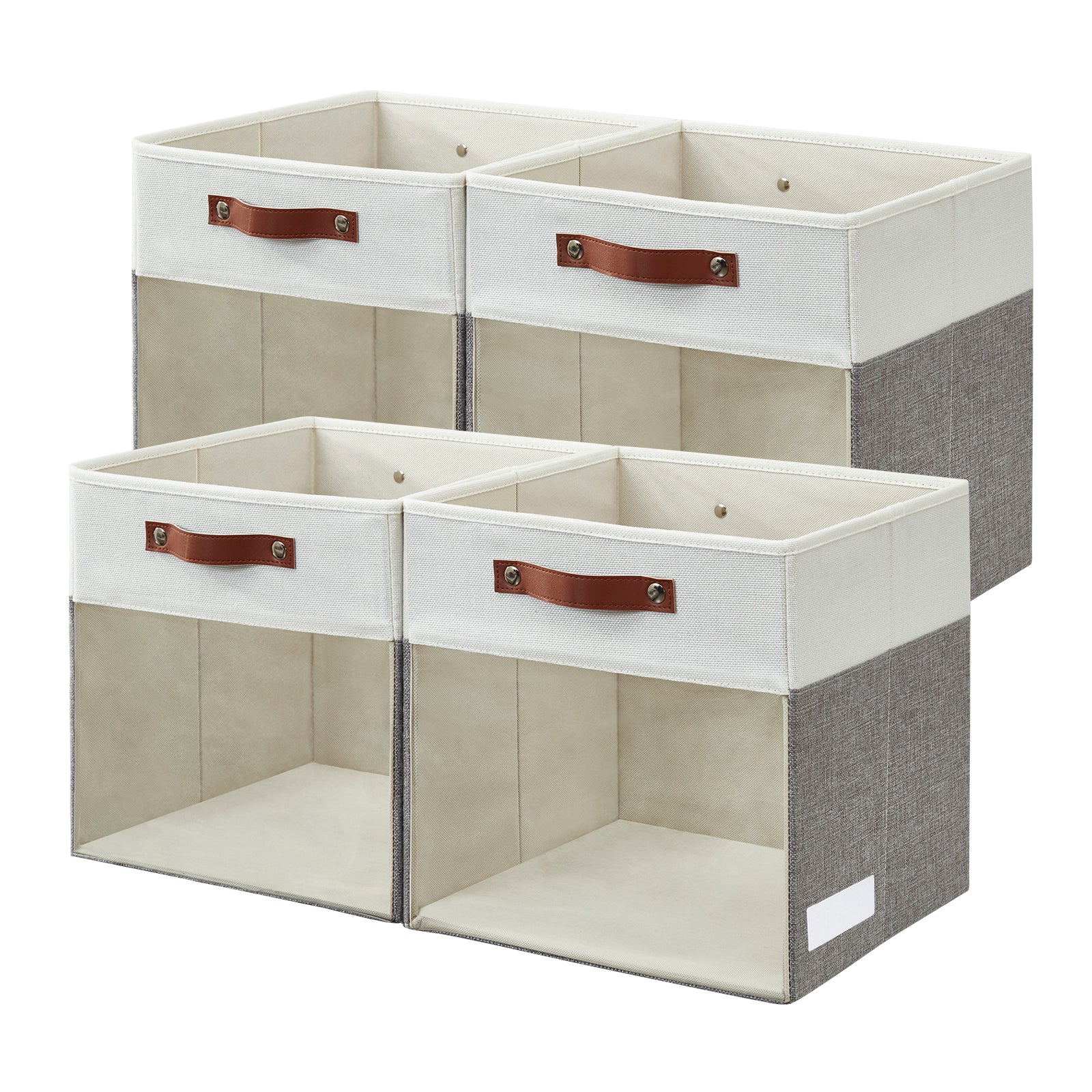 Bagnizer Storage Cubes, 4 Pack Linen Foldable Storage Bins (13 x 13 inch) with Clear Window and Handles, Fabric Organizer for Shelf Closet, Clothes, Books - (Gray and White)