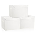 Bagnizer Large 17" 42 Quarts Collapsible Stackable Storage Bins with Lids [3-Pack] Foldable Fabric Linen Storage Boxes Cube, Closet Organizer Baskets with Label (16.7 x 12 x 12, White)