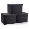 Bagnizer Large 17" 42 Quarts Collapsible Stackable Storage Bins with Lids [3-Pack] Foldable Fabric Linen Storage Boxes Cube, Closet Organizer Baskets with Label (16.7 x 12 x 12, Black)
