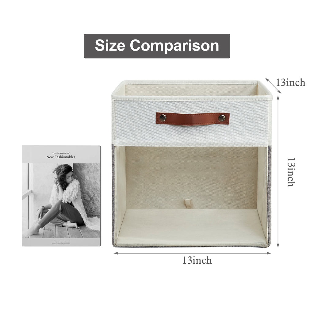 Bagnizer Storage Cubes, 4 Pack Linen Foldable Storage Bins (13 x 13 inch) with Clear Window and Handles, Fabric Organizer for Shelf Closet, Clothes, Books - (Gray and White)