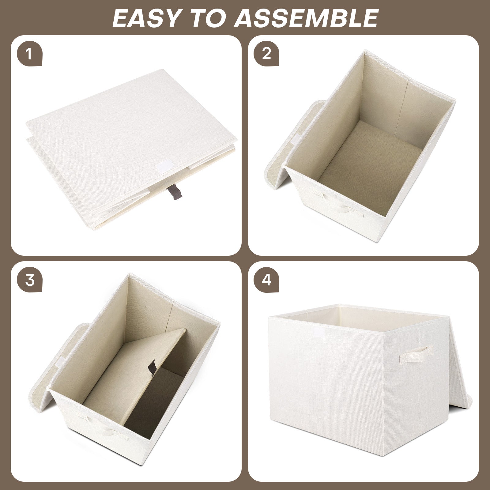 Bagnizer Large 17" 42 Quarts Collapsible Stackable Storage Bins with Lids [3-Pack] Foldable Fabric Linen Storage Boxes Cube, Closet Organizer Baskets with Label (16.7 x 12 x 12, White)