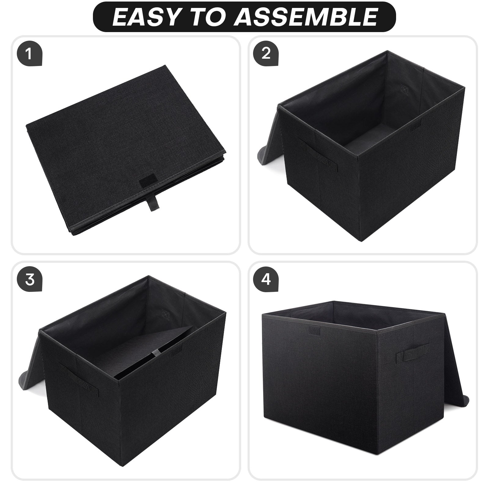 Bagnizer Large 22 Quart Linen Fabric Foldable Storage Bin Cube Organizer Basket with Flip-Top Lid & Handles, Clothes Blanket Box for Home, Office, Closet, Black, 4 Pack 14.6 x 9.5 x 9.5”