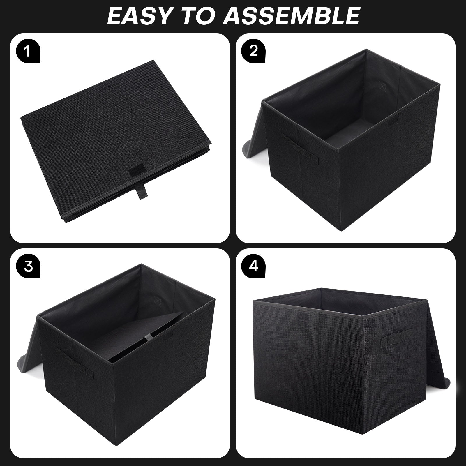 Bagnizer Large 17" 42 Quarts Collapsible Stackable Storage Bins with Lids [3-Pack] Foldable Fabric Linen Storage Boxes Cube, Closet Organizer Baskets with Label (16.7 x 12 x 12, Black)
