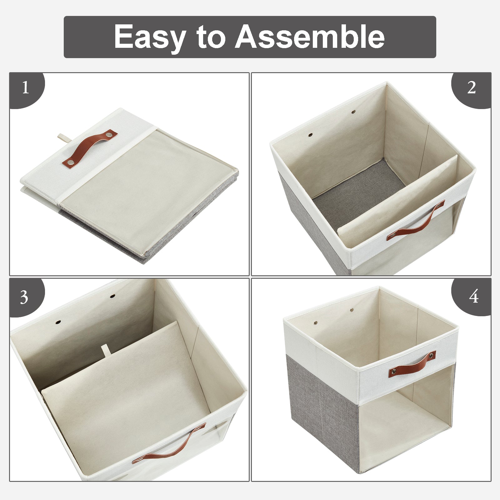 Bagnizer Storage Cubes, 4 Pack Linen Foldable Storage Bins (13 x 13 inch) with Clear Window and Handles, Fabric Organizer for Shelf Closet, Clothes, Books - (Gray and White)