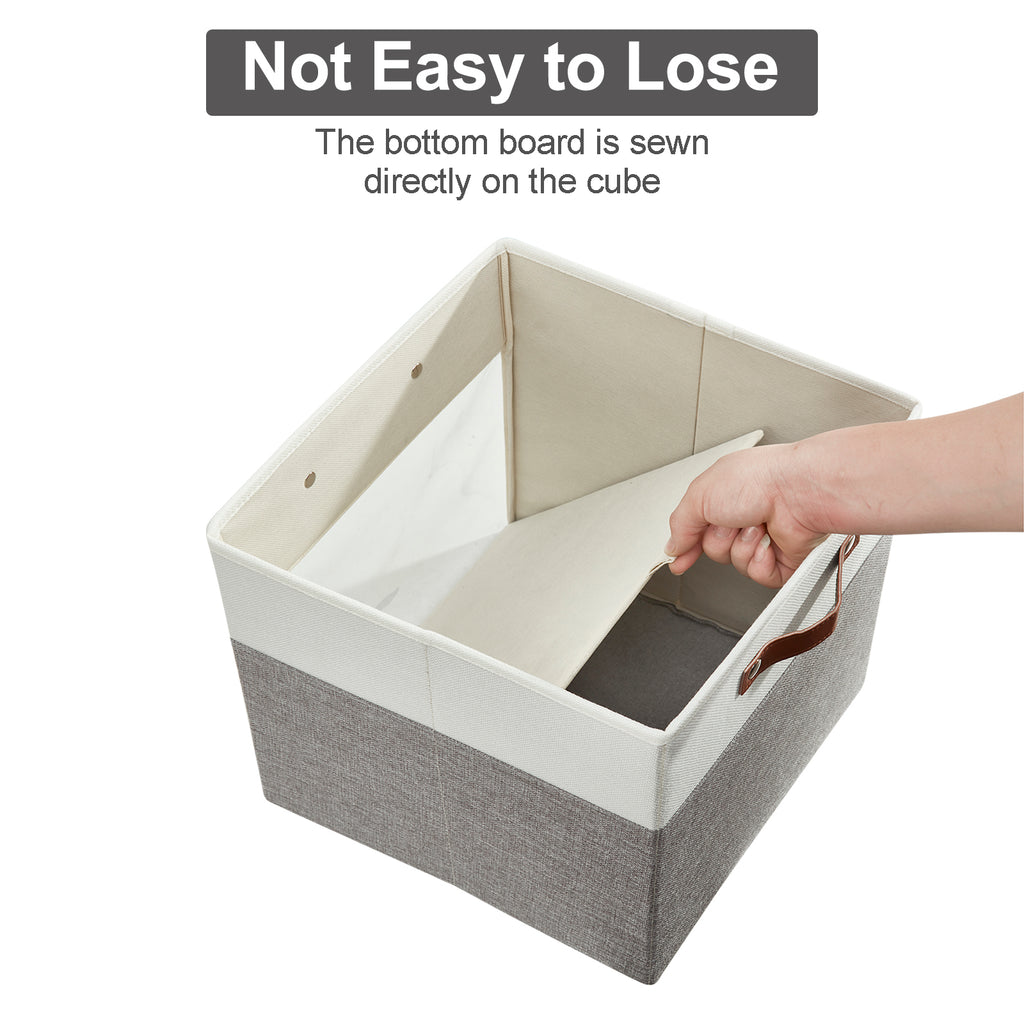 Bagnizer Storage Cubes, 4 Pack Linen Foldable Storage Bins (13 x 13 inch) with Clear Window and Handles, Fabric Organizer for Shelf Closet, Clothes, Books - (Gray and White)