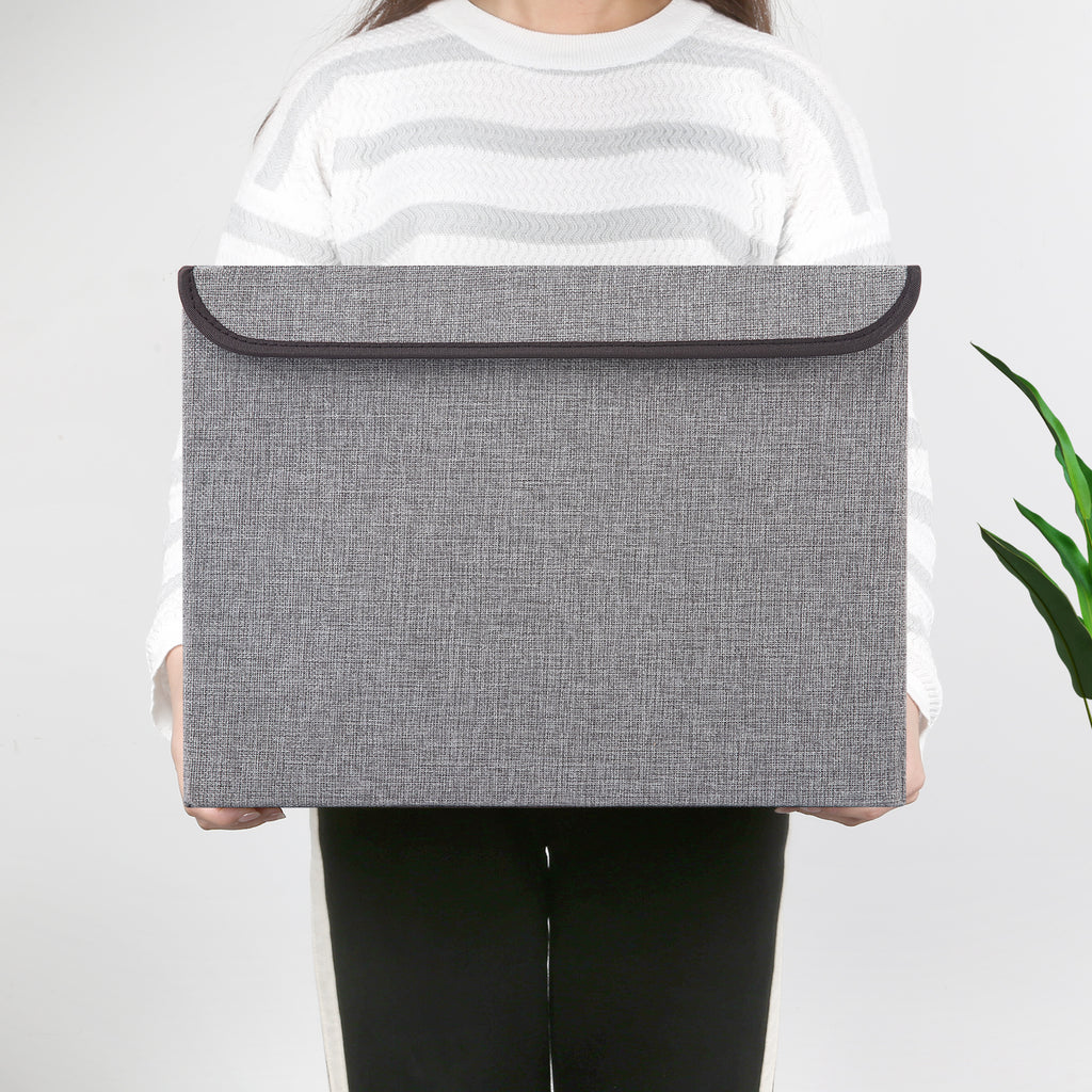 Bagnizer Large 22 Quart Linen Fabric Foldable Storage Bin Cube Organizer Basket with Flip-Top Lid & Handles, Clothes Blanket Box for Home, Office, Closet, Gray, 4 Pack 14.6 x 9.5 x 9.5”
