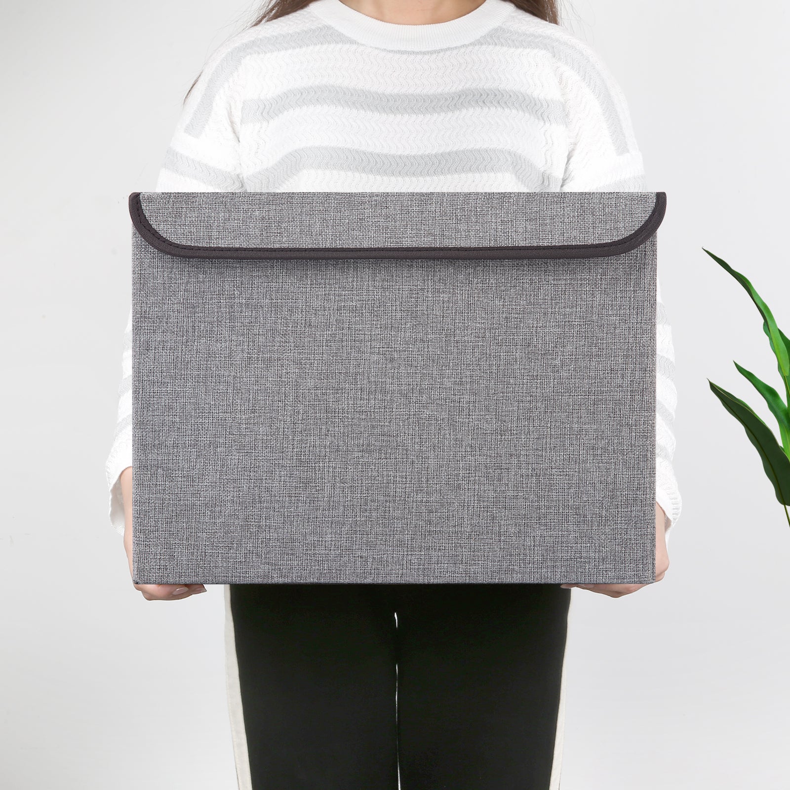 Bagnizer Large 22 Quart Linen Fabric Foldable Storage Bin Cube Organizer Basket with Flip-Top Lid & Handles, Clothes Blanket Box for Home, Office, Closet, Gray, 4 Pack 14.6 x 9.5 x 9.5”