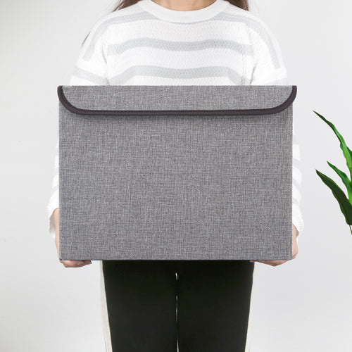 Bagnizer Large 22 Quart Linen Fabric Foldable Storage Bin Cube Organizer Basket with Flip-Top Lid & Handles, Clothes Blanket Box for Home, Office, Closet, Gray, 4 Pack 14.6 x 9.5 x 9.5”