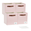 Collapsible Fabric Storage Cube Bins with 2 Reinforced PU Handles, Foldable Storage Organizer Baskets for Closet, Shelves, Living Room | 11"x11"x11", 4 Pack, Full Pink