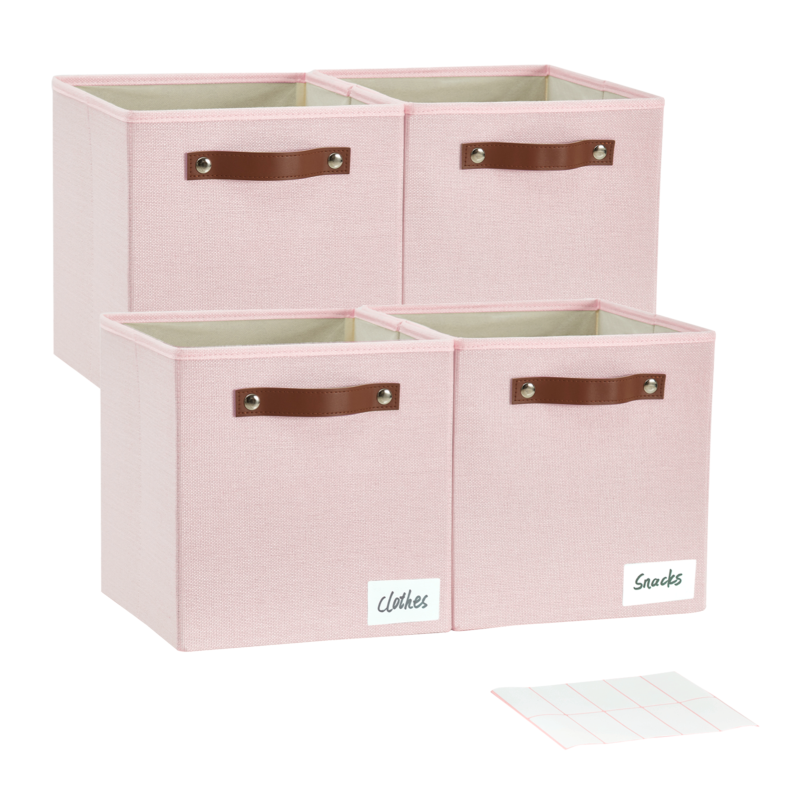 Collapsible Fabric Storage Cube Bins with 2 Reinforced PU Handles, Foldable Storage Organizer Baskets for Closet, Shelves, Living Room | 11"x11"x11", 4 Pack, Full Pink