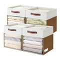 Bagnizer Storage Cubes, 4 Pack Linen Foldable Storage Bins (13 x 13 inch) with Clear Window and Handles, Fabric Organizer for Shelf Closet, Clothes, Books - (Brown and White)
