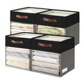 Bagnizer Storage Cubes, 4 Pack Linen Foldable Storage Bins (13 x 13 inch) with Clear Window and Handles, Fabric Organizer for Shelf Closet, Clothes, Books - (Gray and Black)