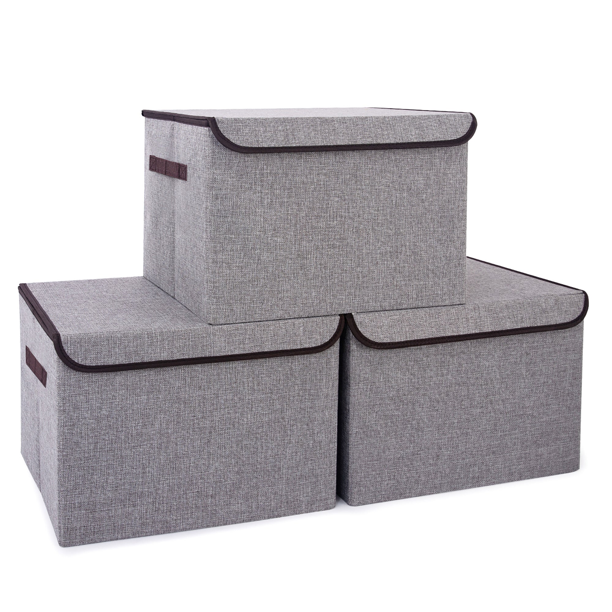 Bagnizer Large 22 Quart Linen Fabric Foldable Storage Bin Cube Organizer Basket with Flip-Top Lid & Handles, Clothes Blanket Box for Home, Office, Closet, Gray, 4 Pack 14.6 x 9.5 x 9.5