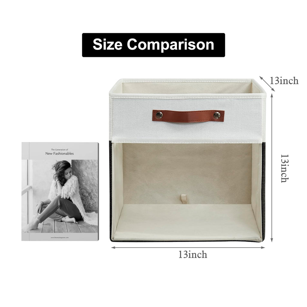 Bagnizer Storage Cubes, 4 Pack Linen Foldable Storage Bins (13 x 13 inch) with Clear Window and Handles, Fabric Organizer for Shelf Closet, Clothes, Books - (Black and White)
