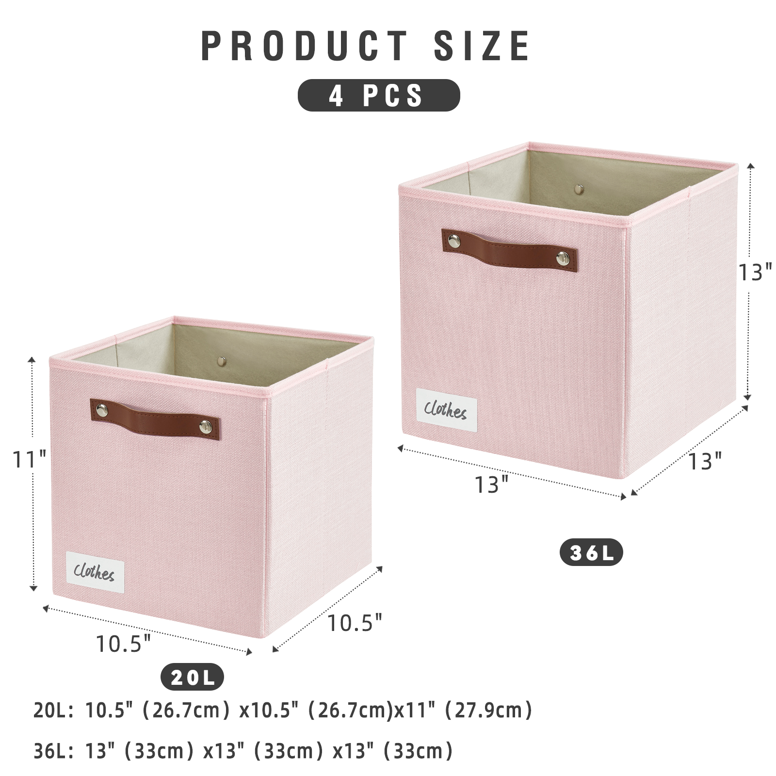 Collapsible Fabric Storage Cube Bins with 2 Reinforced PU Handles, Foldable Storage Organizer Baskets for Closet, Shelves, Living Room | 11"x11"x11", 4 Pack, Full Pink