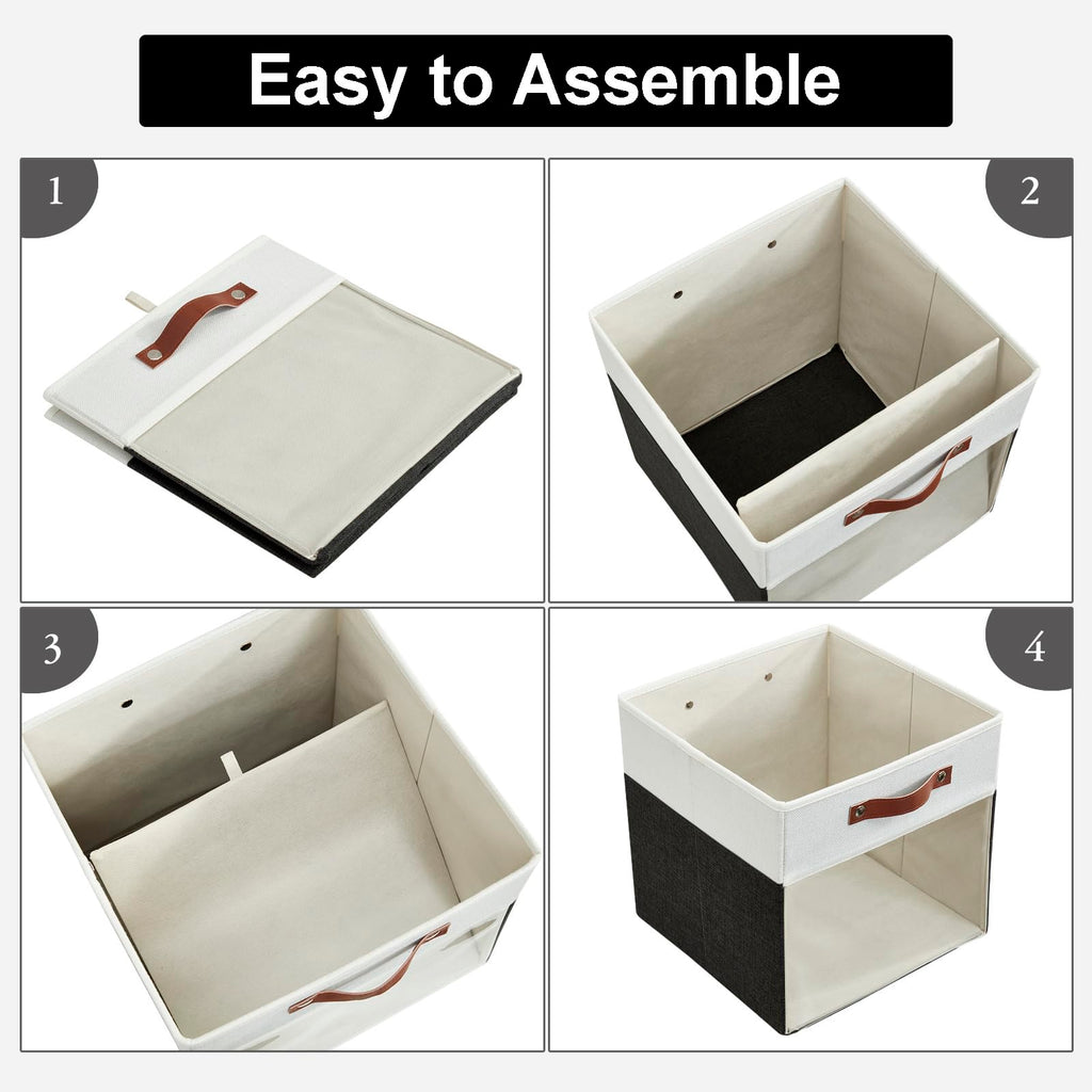 Bagnizer Storage Cubes, 4 Pack Linen Foldable Storage Bins (13 x 13 inch) with Clear Window and Handles, Fabric Organizer for Shelf Closet, Clothes, Books - (Black and White)