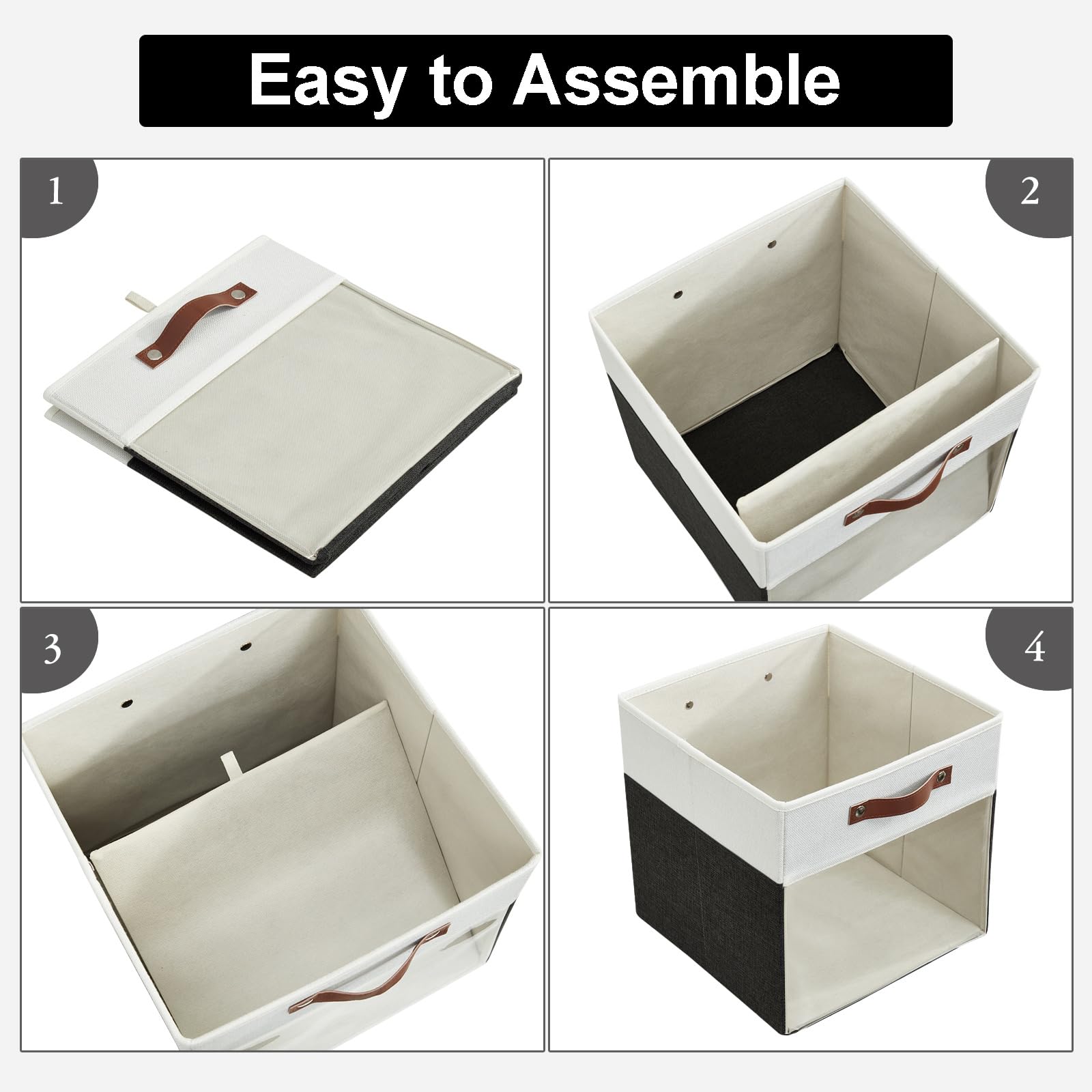 Bagnizer Storage Cubes, 4 Pack Linen Foldable Storage Bins (13 x 13 inch) with Clear Window and Handles, Fabric Organizer for Shelf Closet, Clothes, Books - (Black and White)