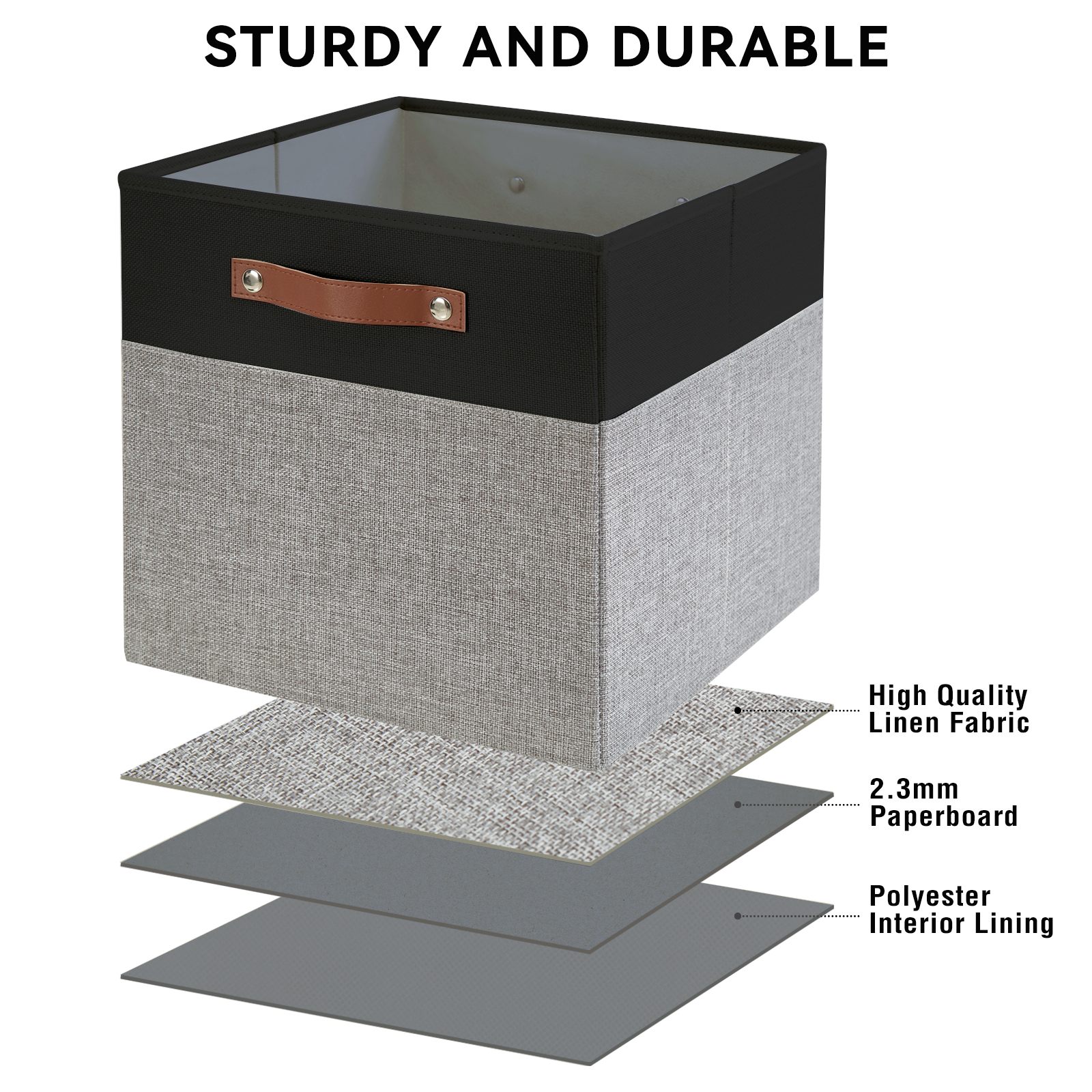 Collapsible Fabric Storage Cube Bins with 2 Reinforced PU Handles, Foldable Storage Organizer Baskets for Closet, Shelves, Living Room | 11"x11"x11", 4 Pack, Black & Gray