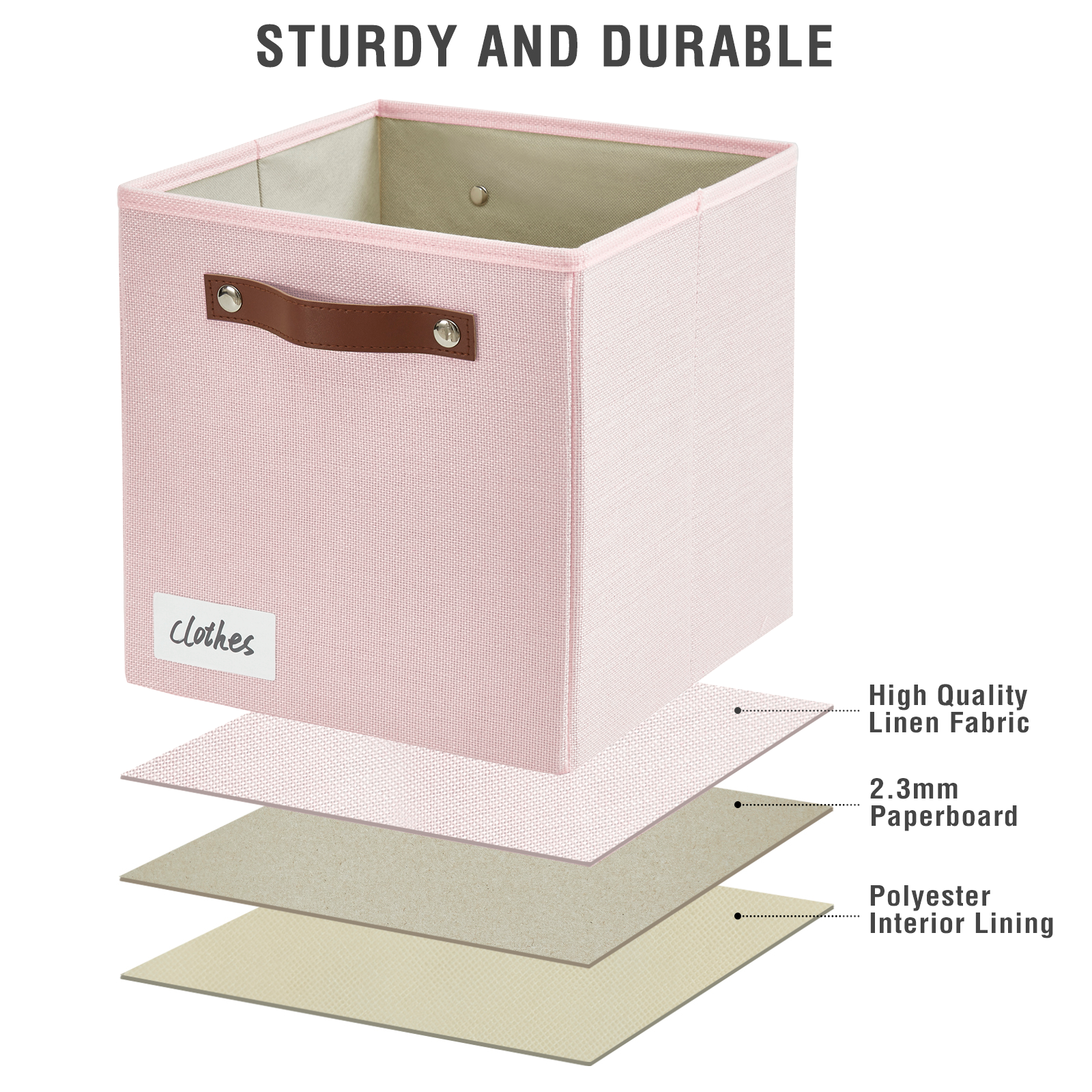 Collapsible Fabric Storage Cube Bins with 2 Reinforced PU Handles, Foldable Storage Organizer Baskets for Closet, Shelves, Living Room | 11"x11"x11", 4 Pack, Full Pink