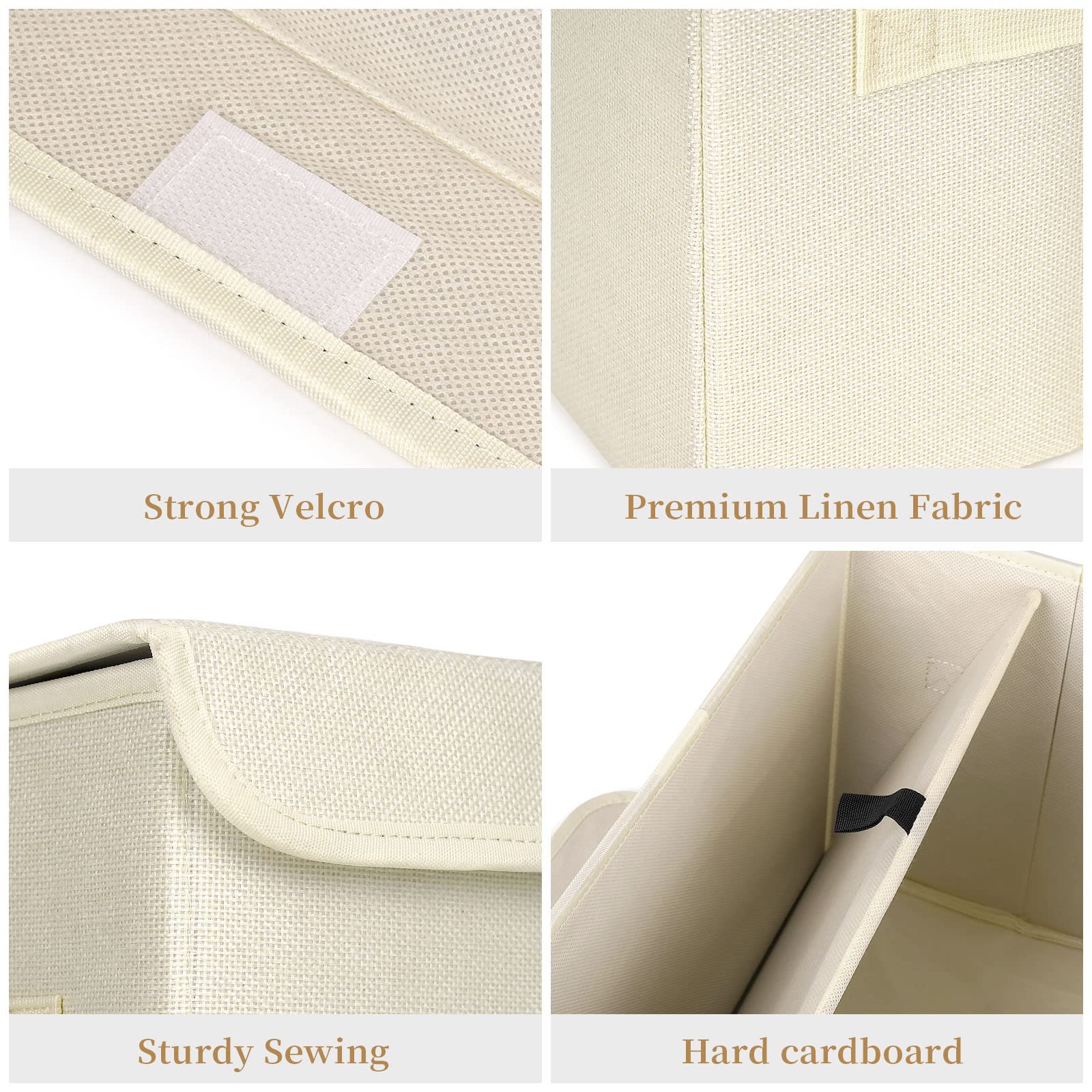Bagnizer Large 42 Quarts Collapsible Stackable Storage Bins Cube with Lids [3-Pack] Foldable Fabric Linen Storage Boxes, Closet Organizer Baskets with Label for Home (16.7 x 12 x 12, Beige)