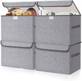 Bagnizer Large 22 Quart Linen Fabric Foldable Storage Bin Cube Organizer Basket with Flip-Top Lid & Handles, Clothes Blanket Box for Home, Office, Closet, Gray, 4 Pack 14.6 x 9.5 x 9.5”
