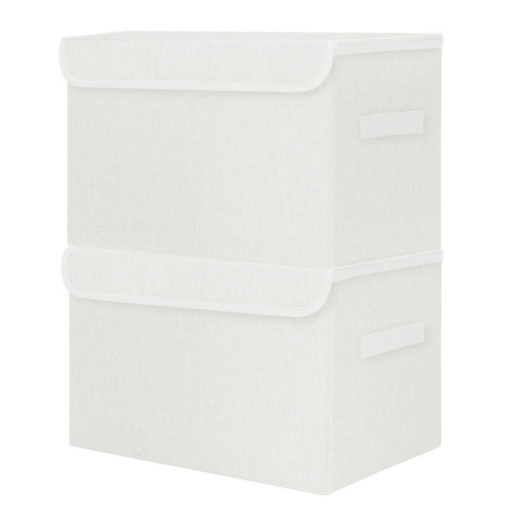 Bagnizer Large 42 Quarts Fabric Storage Bins with Lids [2-Pack] Linen Collapsible Foldable Storage Cubes, Closet Organizer Containers boxes with Handles for Home Office (16.7 x 12 x 12, White)