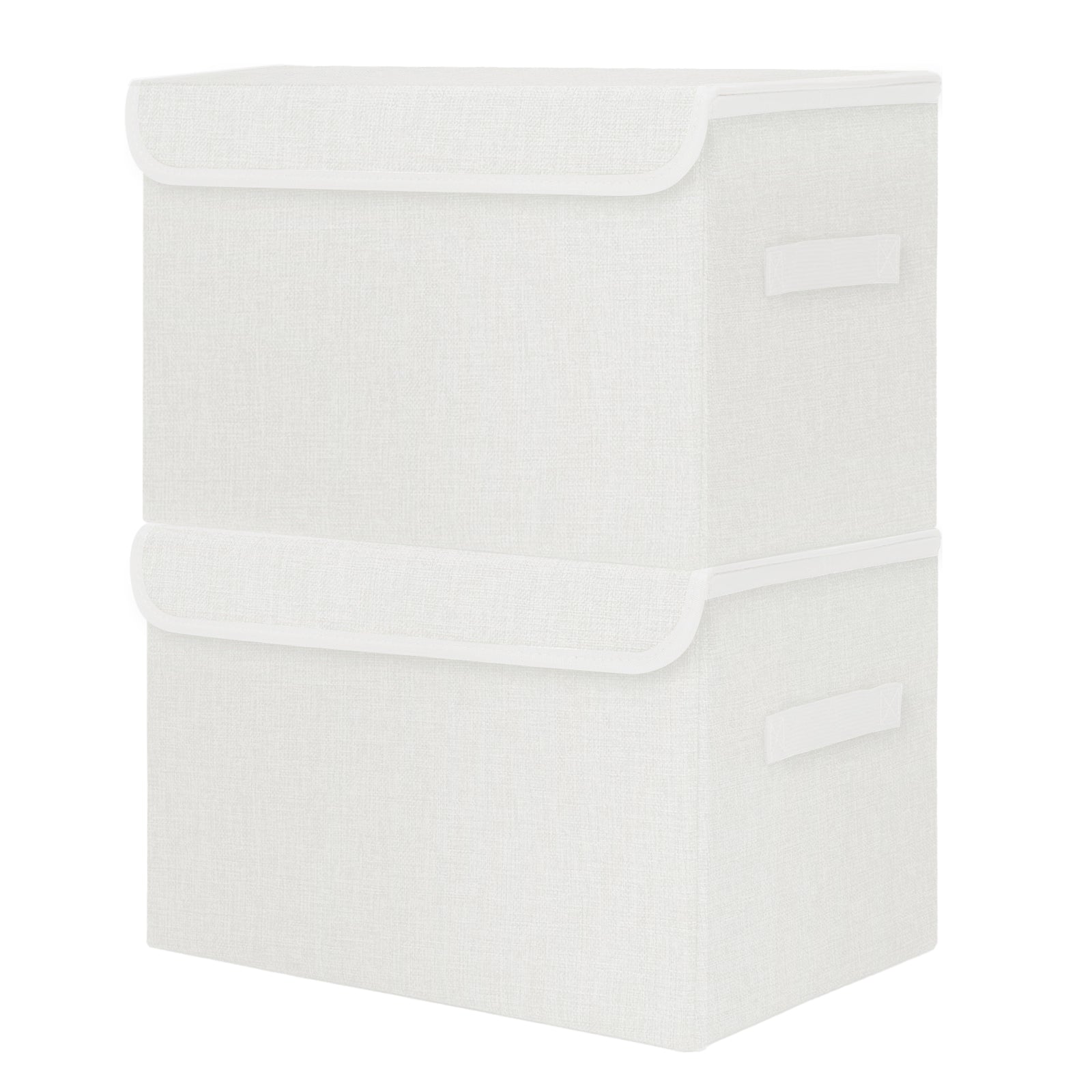 Bagnizer Large 42 Quarts Fabric Storage Bins with Lids [2-Pack] Linen Collapsible Foldable Storage Cubes, Closet Organizer Containers boxes with Handles for Home Office (16.7 x 12 x 12, White)
