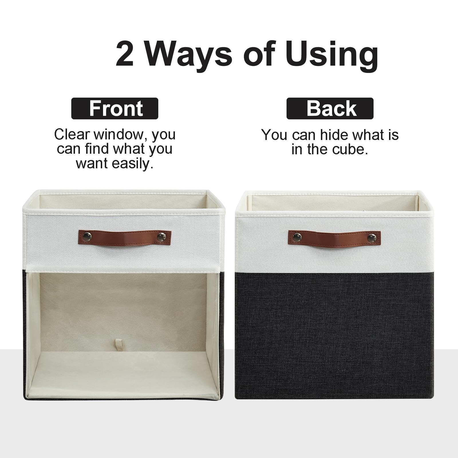 Bagnizer Storage Cubes, 4 Pack Linen Foldable Storage Bins (13 x 13 inch) with Clear Window and Handles, Fabric Organizer for Shelf Closet, Clothes, Books - (Black and White)