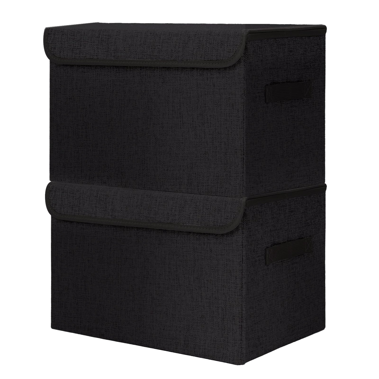 Bagnizer Large 42 Quarts Fabric Storage Bins with Lids [2-Pack] Linen Collapsible Foldable Storage Cubes, Closet Organizer Containers boxes with Handles for Home Office (16.7 x 12 x 12, Black)