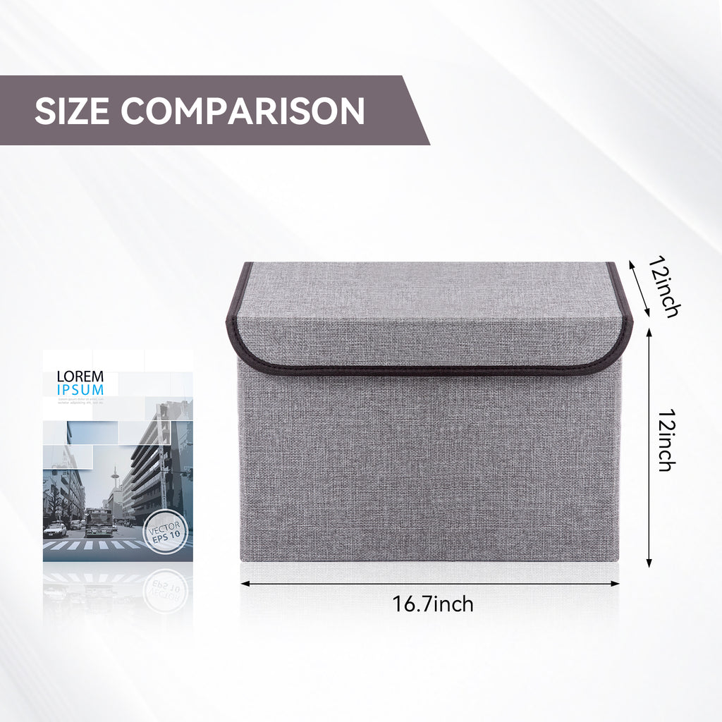 Bagnizer Large 42 Quarts Fabric Storage Bins with Lids [2-Pack] Linen Collapsible Foldable Storage Cubes, Closet Organizer Containers boxes with Handles for Home Office (16.7 x 12 x 12, Gray)