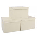 Bagnizer Large 42 Quarts Collapsible Stackable Storage Bins Cube with Lids [3-Pack] Foldable Fabric Linen Storage Boxes, Closet Organizer Baskets with Label for Home (16.7 x 12 x 12, Beige)