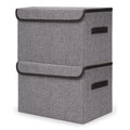Bagnizer Large 42 Quarts Fabric Storage Bins with Lids [2-Pack] Linen Collapsible Foldable Storage Cubes, Closet Organizer Containers boxes with Handles for Home Office (16.7 x 12 x 12, Gray)
